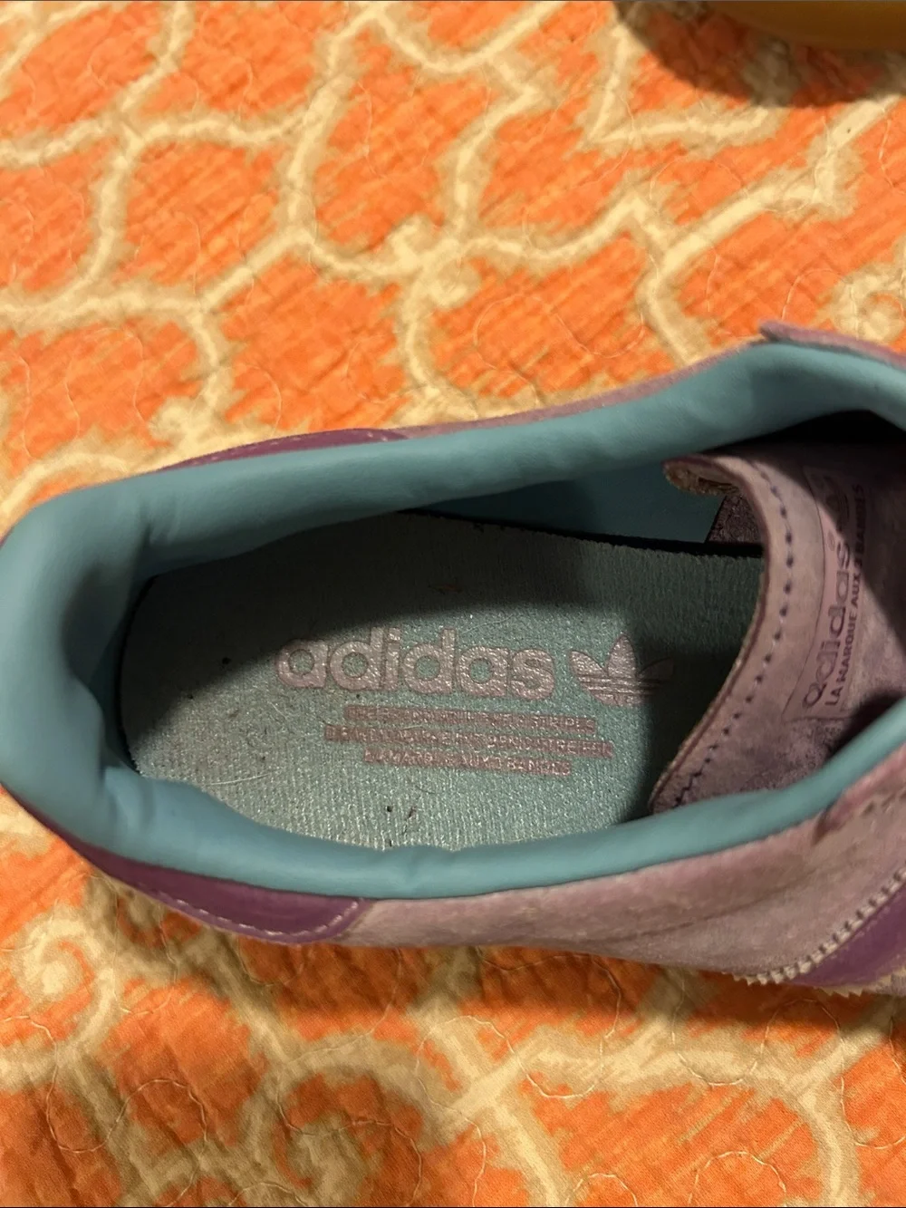 Adidas Lavender Suede Gum Sole Samba Sneakers with Teal Accents